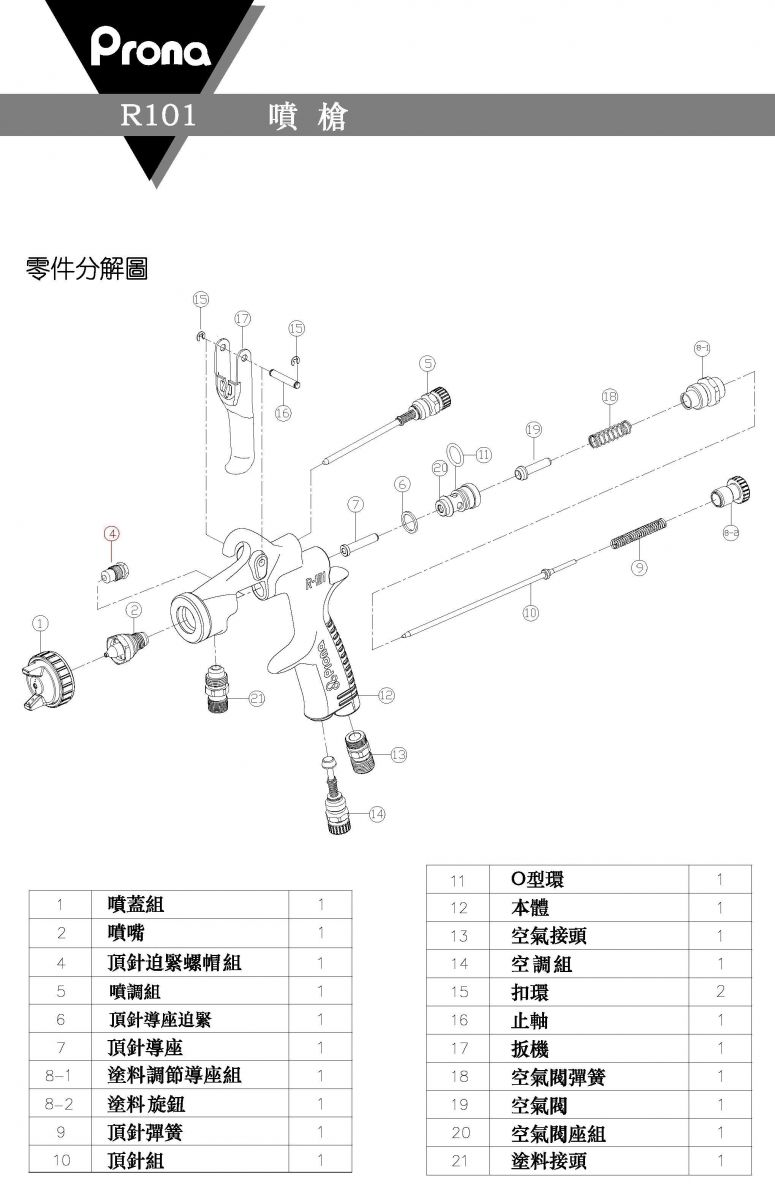 Prona通用型噴槍 R-101G 重力式 配RC-4SR壺